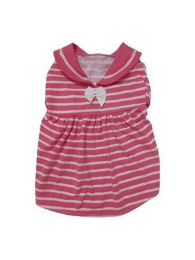 EUC Blueberry Large Pink & White Striped Dog Dress with Pink Collar & White Bow